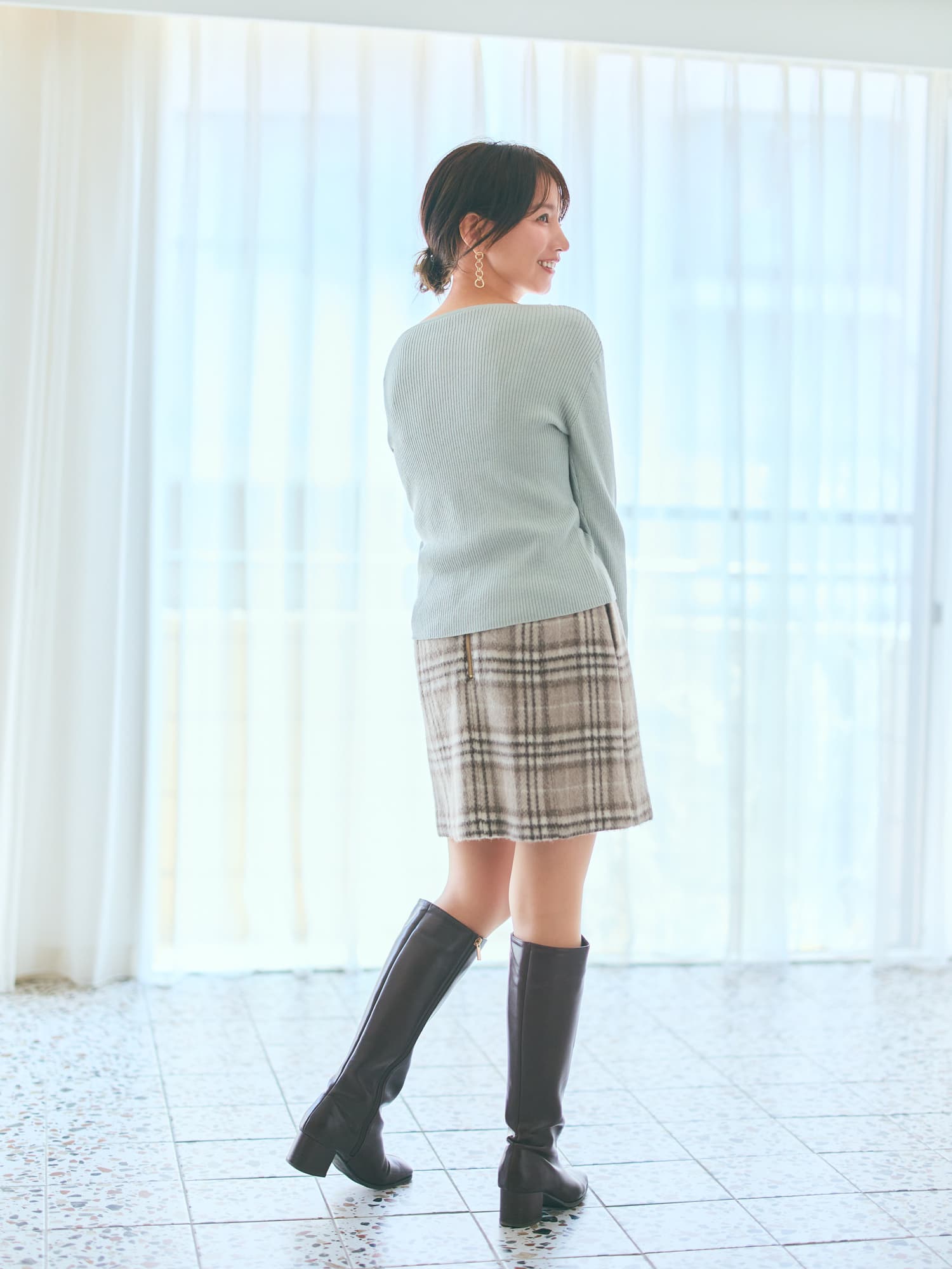 ウールシャギーチェックミニスカート | 小柄・低身長女性向け