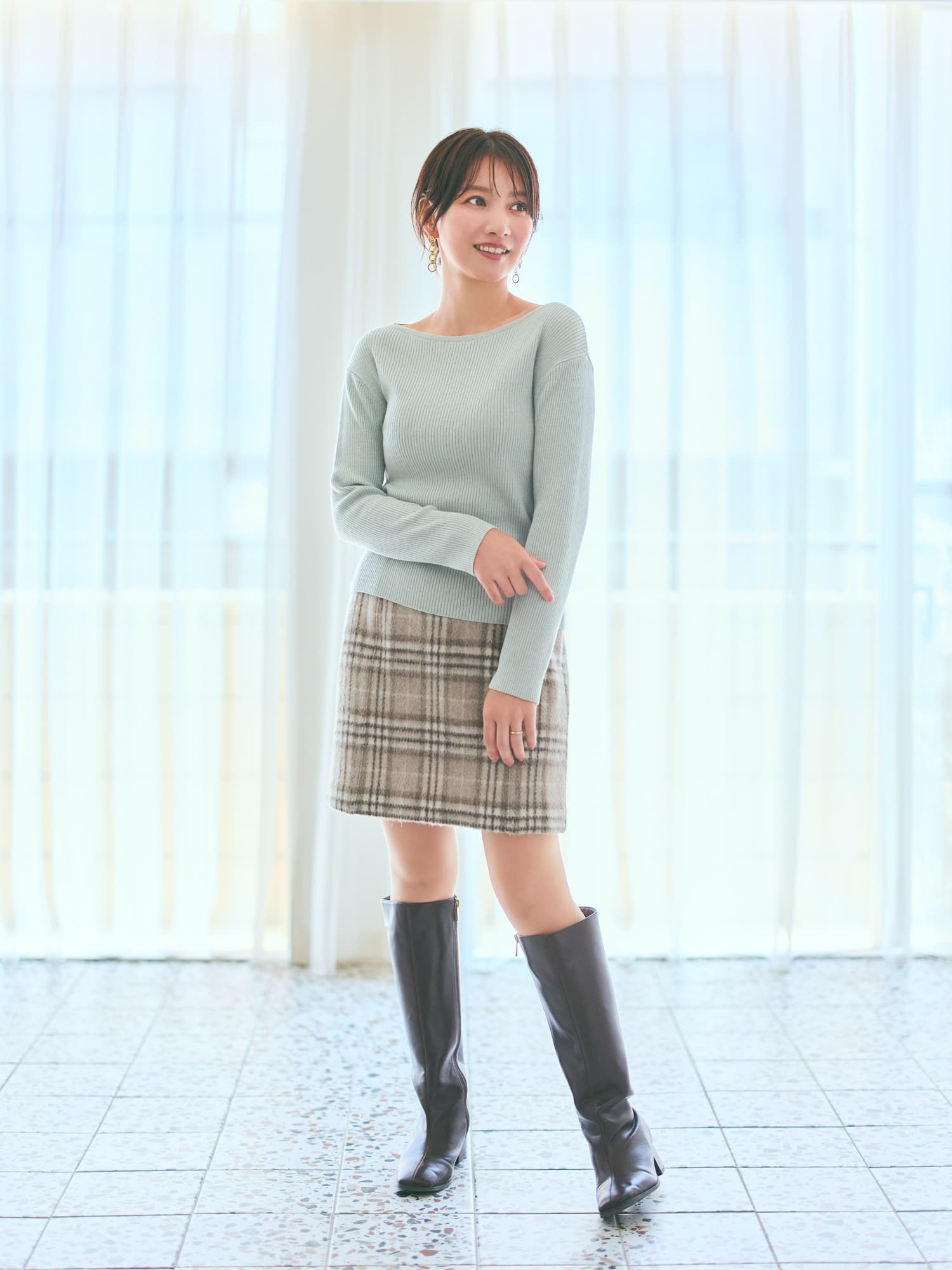 ウールシャギーチェックミニスカート | 小柄・低身長女性向け