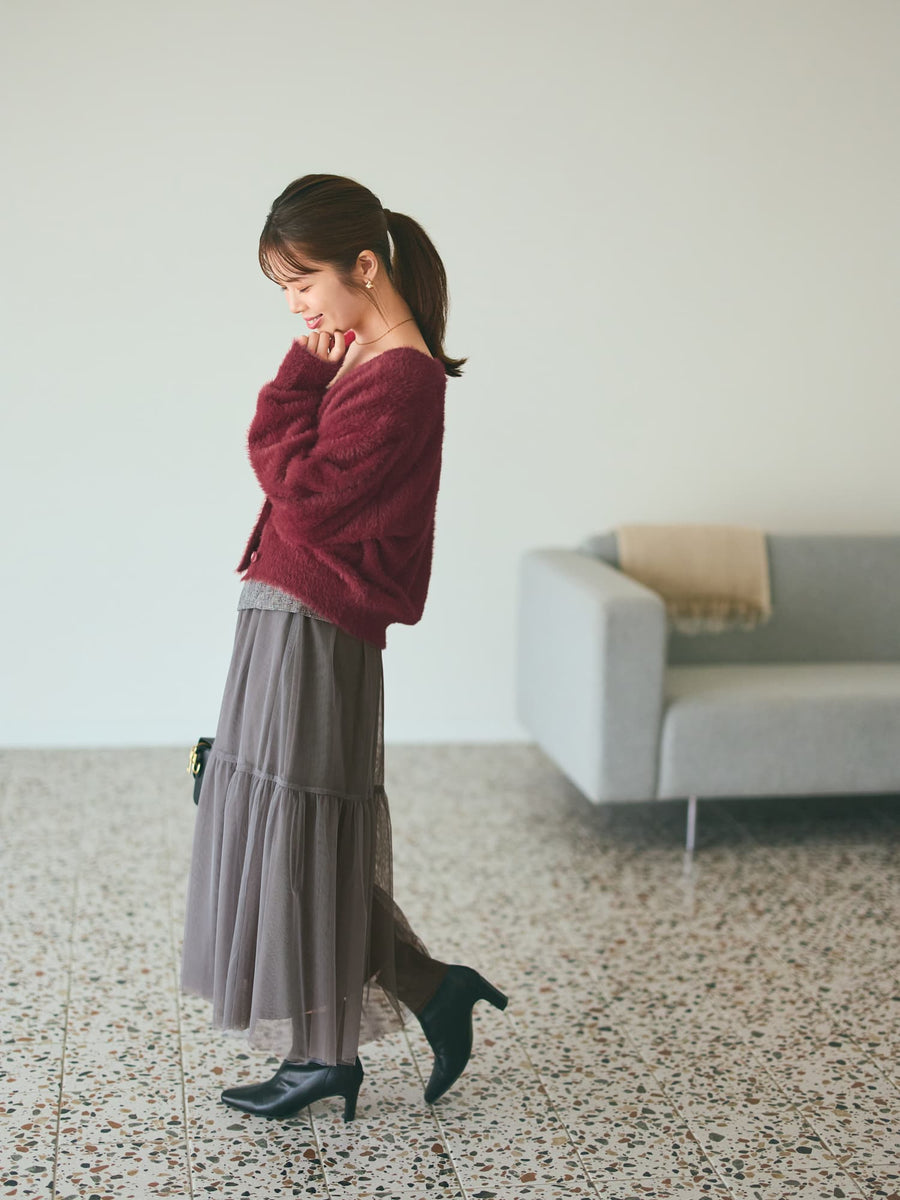 フェザーVネックカーディガン　[通常]