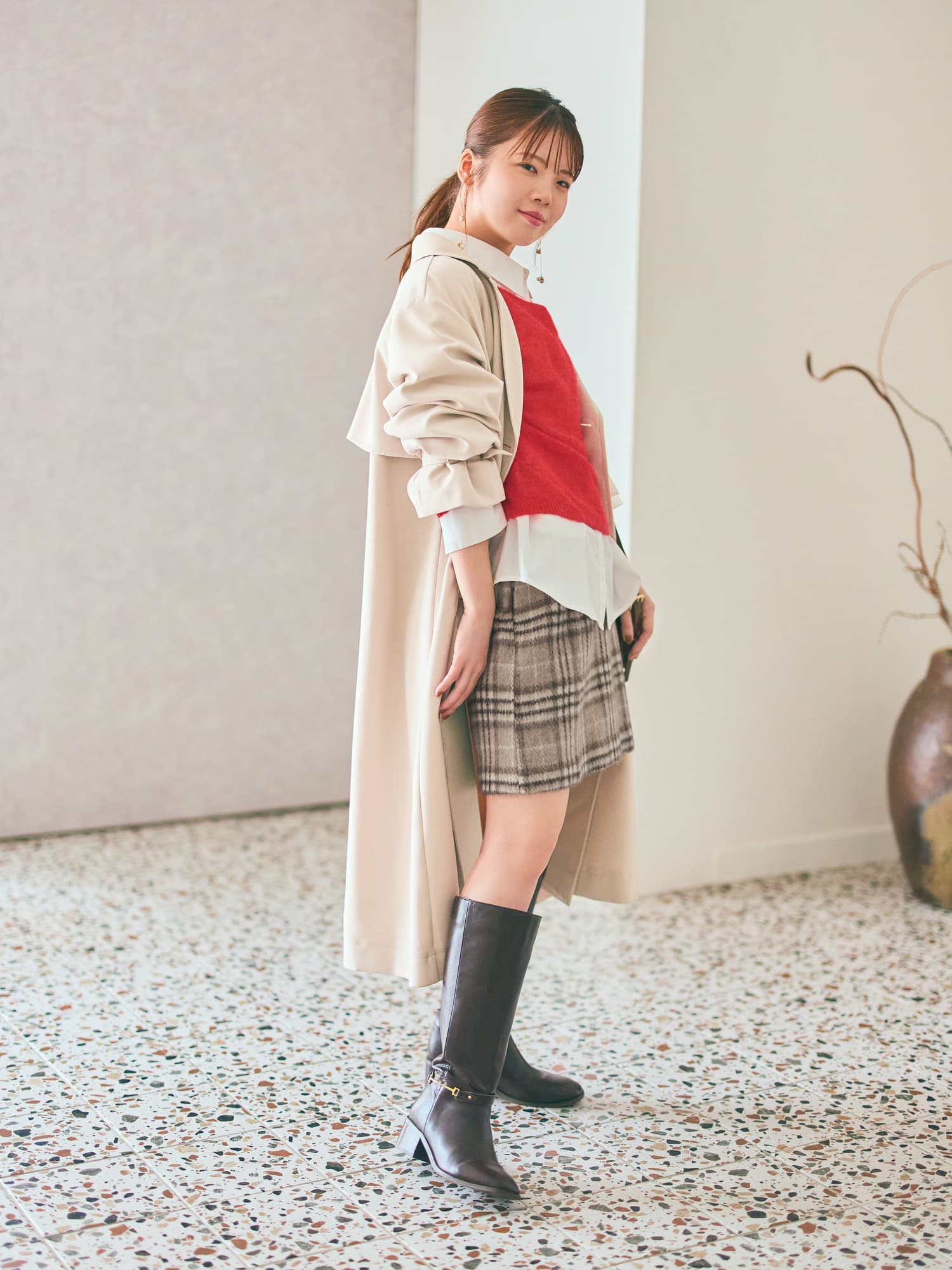 ウールシャギーチェックミニスカート | 小柄・低身長女性向け
