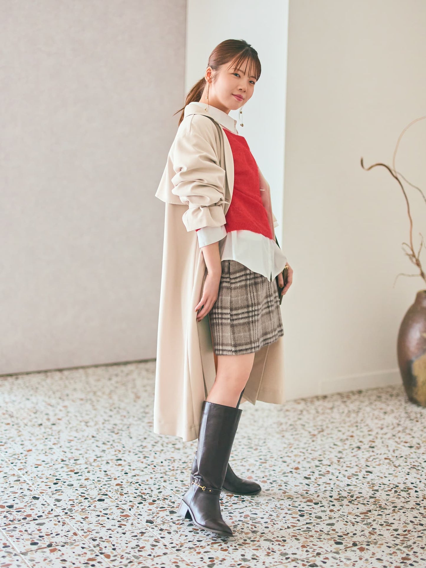 ウールシャギーチェックミニスカート　[通常]