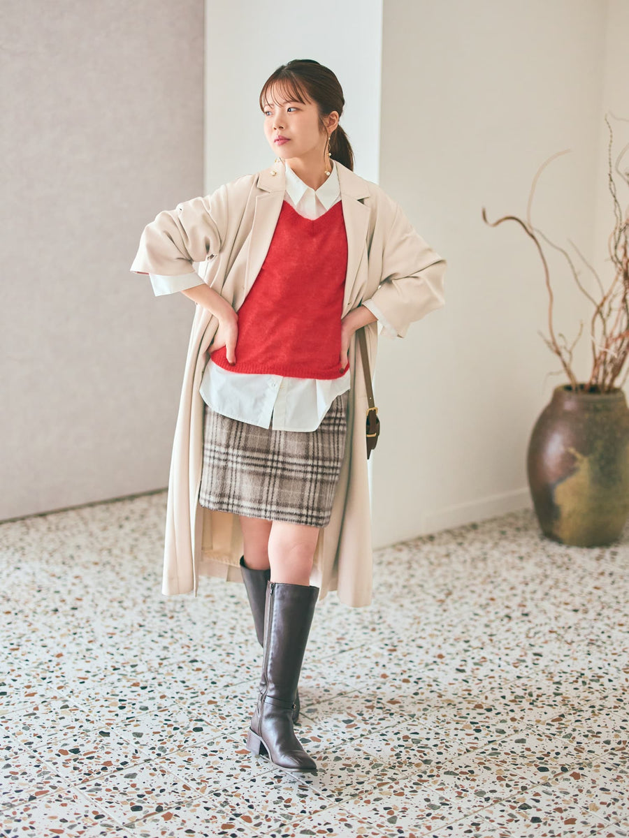 ウールシャギーチェックミニスカート　[通常]