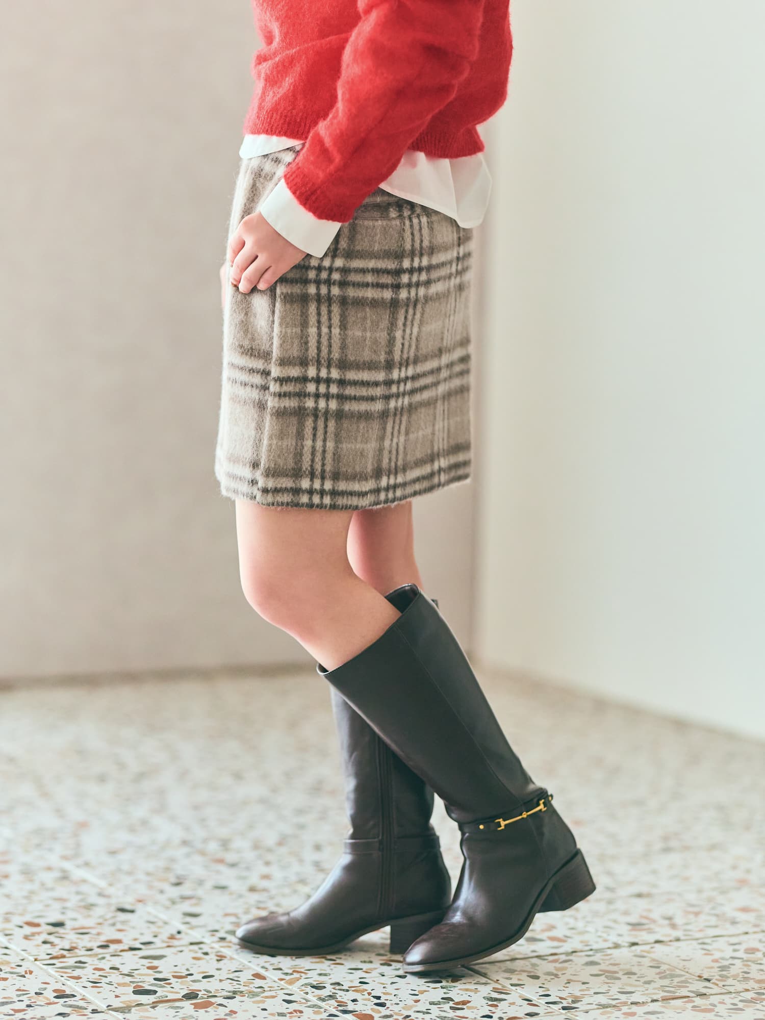ウールシャギーチェックミニスカート | 小柄・低身長女性向け
