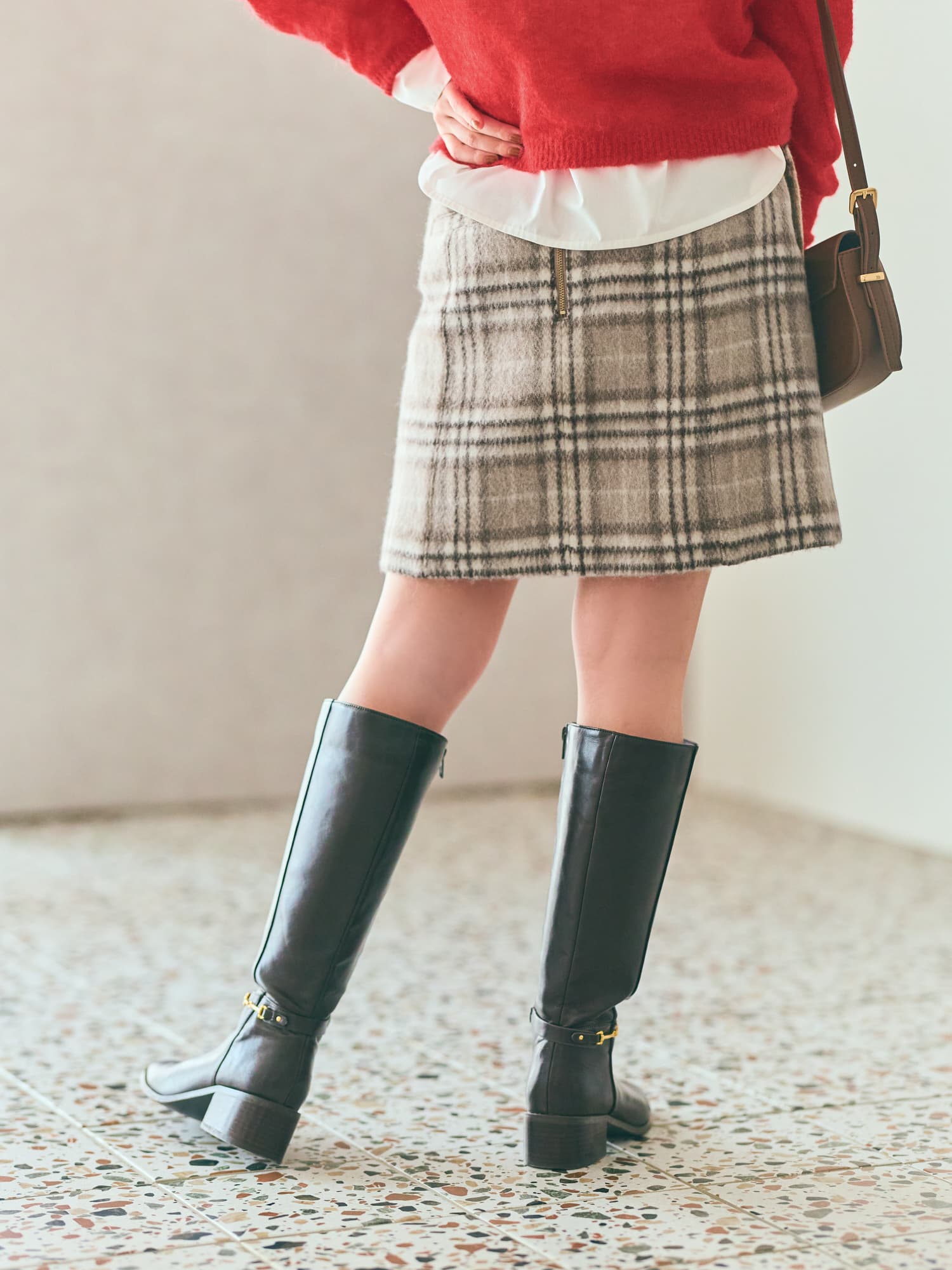 ウールシャギーチェックミニスカート | 小柄・低身長女性向け