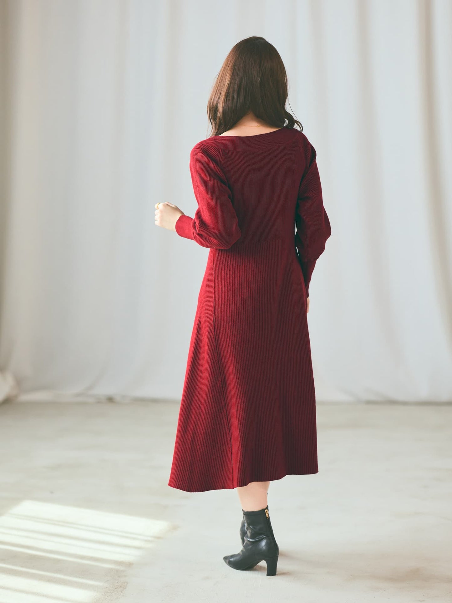 パターンリブフレアニットワンピース-short & regular　[通常]