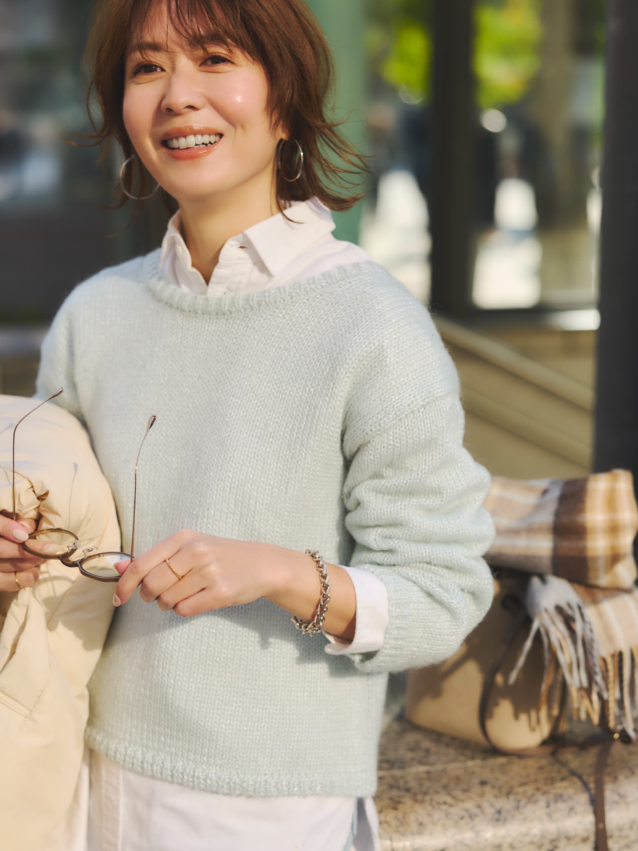 ニット＊COHINA 2wayパターン透かし柄ミックスニット | 小柄・低身長女性向け
