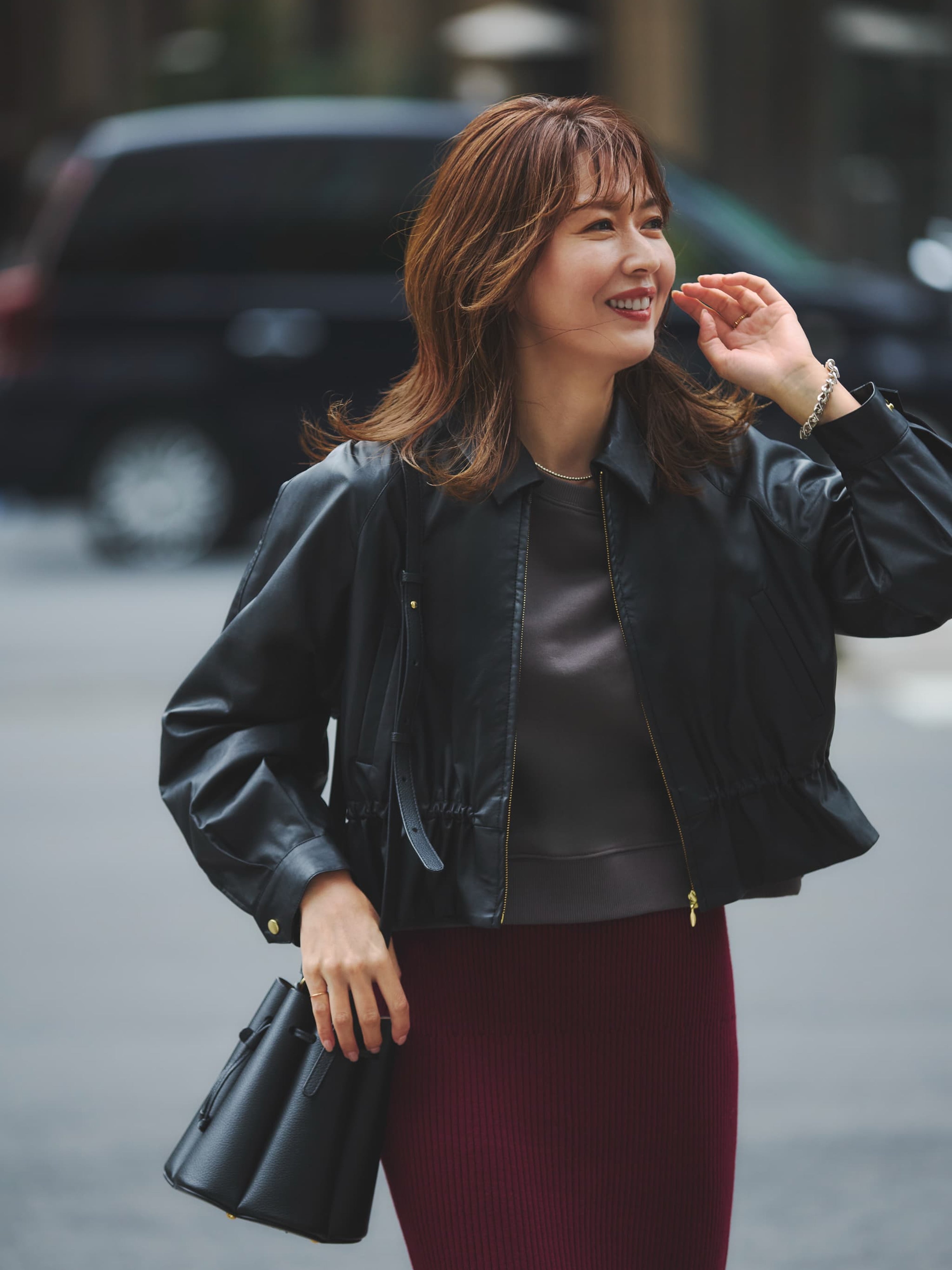 2wayカラーフェイクレザーブルゾン | 小柄・低身長女性向け