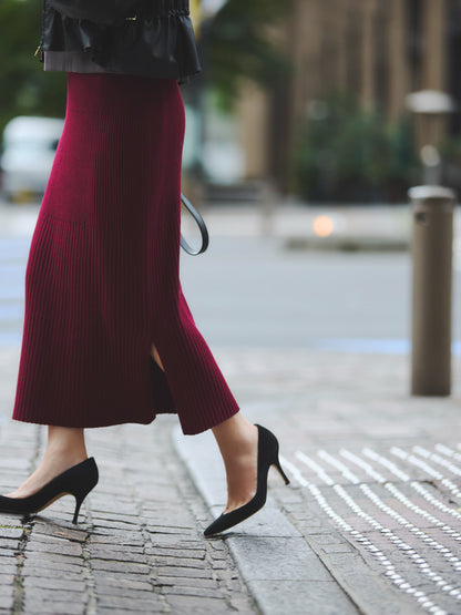 ウォッシャブルウールリブIラインスカート-short & regular　[通常]