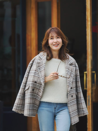 ウールシャギーチェックダブルコート　[通常]