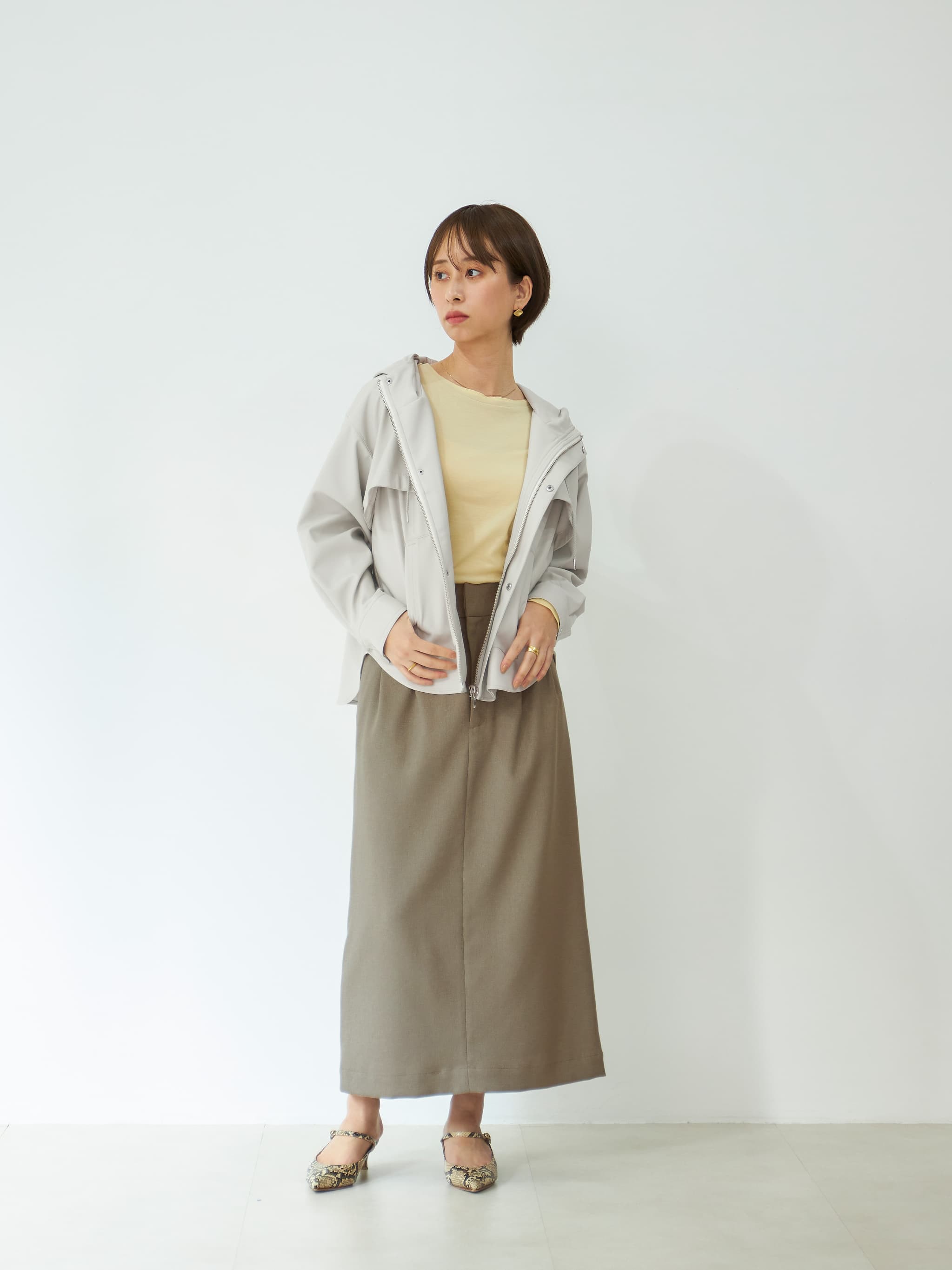 フェイクレザースタンドフーディブルゾン | 小柄・低身長女性向け