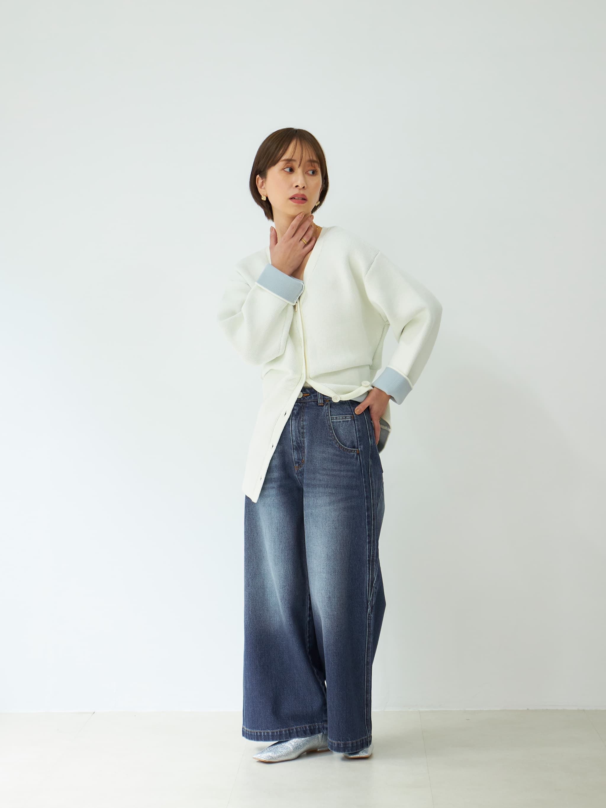 新品タグ付 パシオーネ カフネ カーディガン ミントグリーン Mサイズ Mal. 新色追加】《手洗い可能》マルチファンクションVネックカーディガン