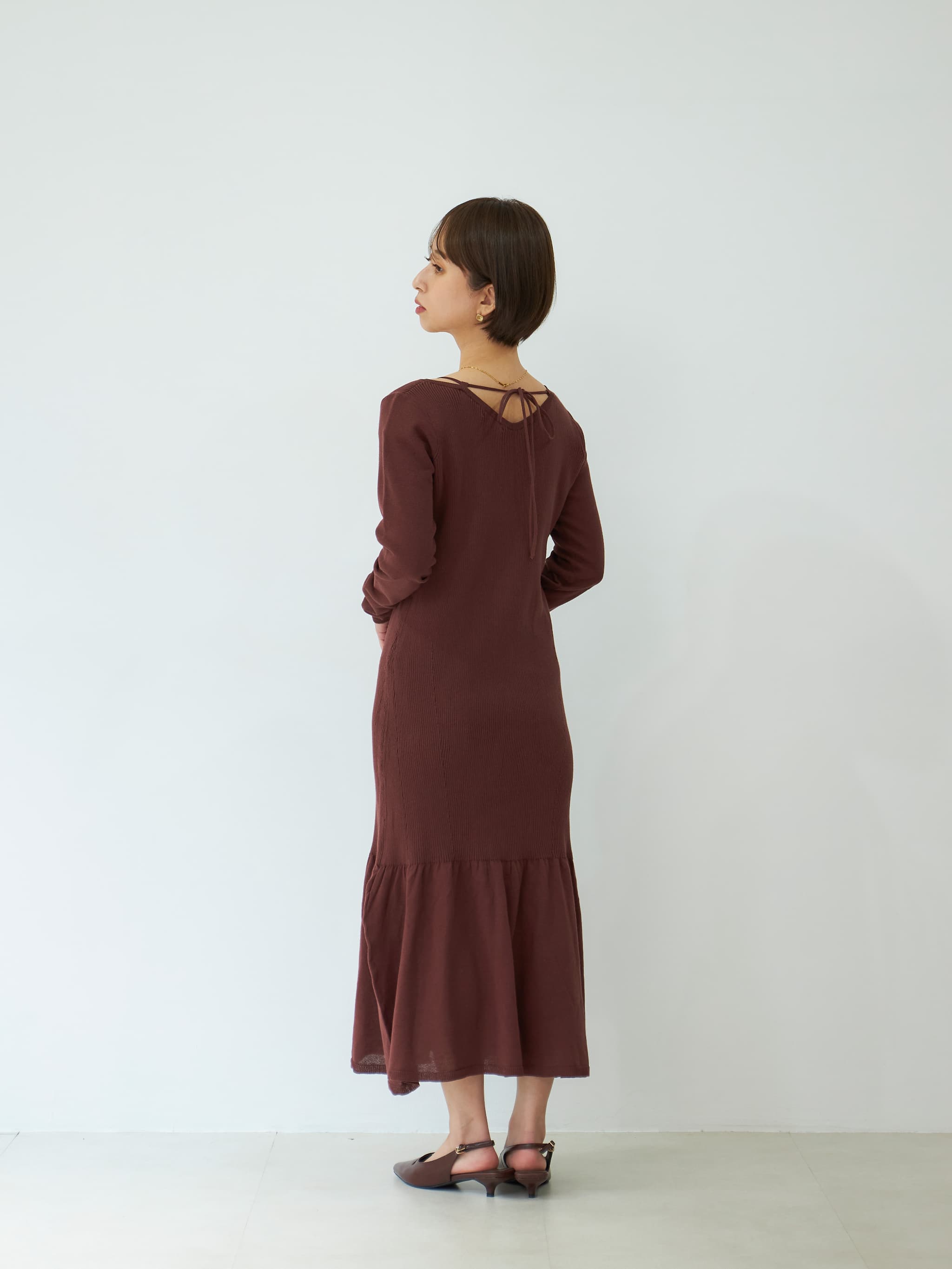 シアーデザインベルヘムニットワンピース-short & regular | 小柄・低