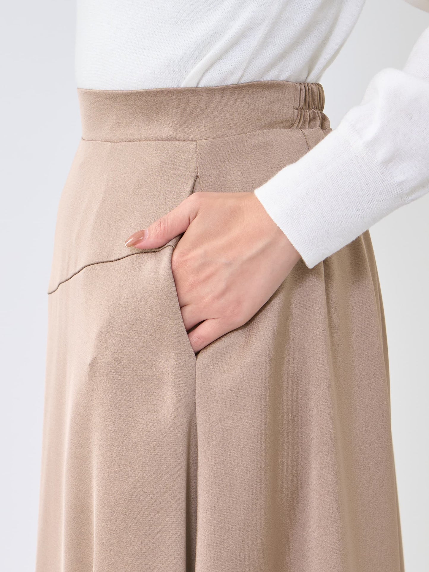 アシメラインサテンフレアスカート-short & regular　[通常]