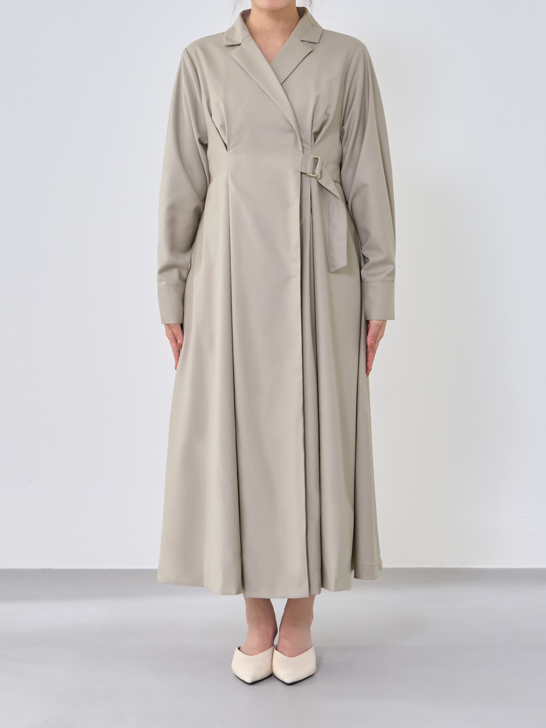 ウエストベルトテーラードワンピース-short & regular | 小柄・低身長