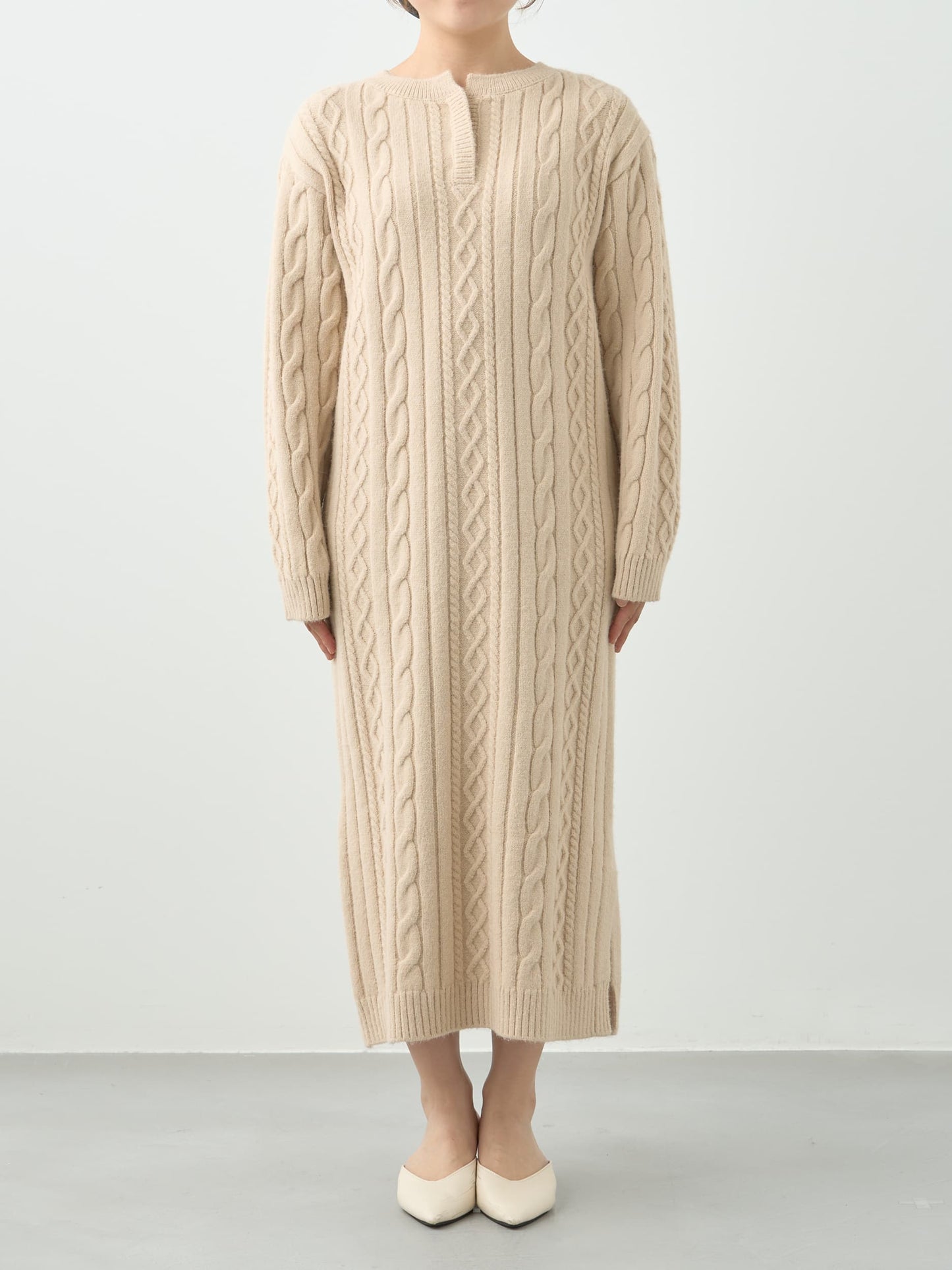 ケーブルミックスニットワンピース-short & regular　[通常]
