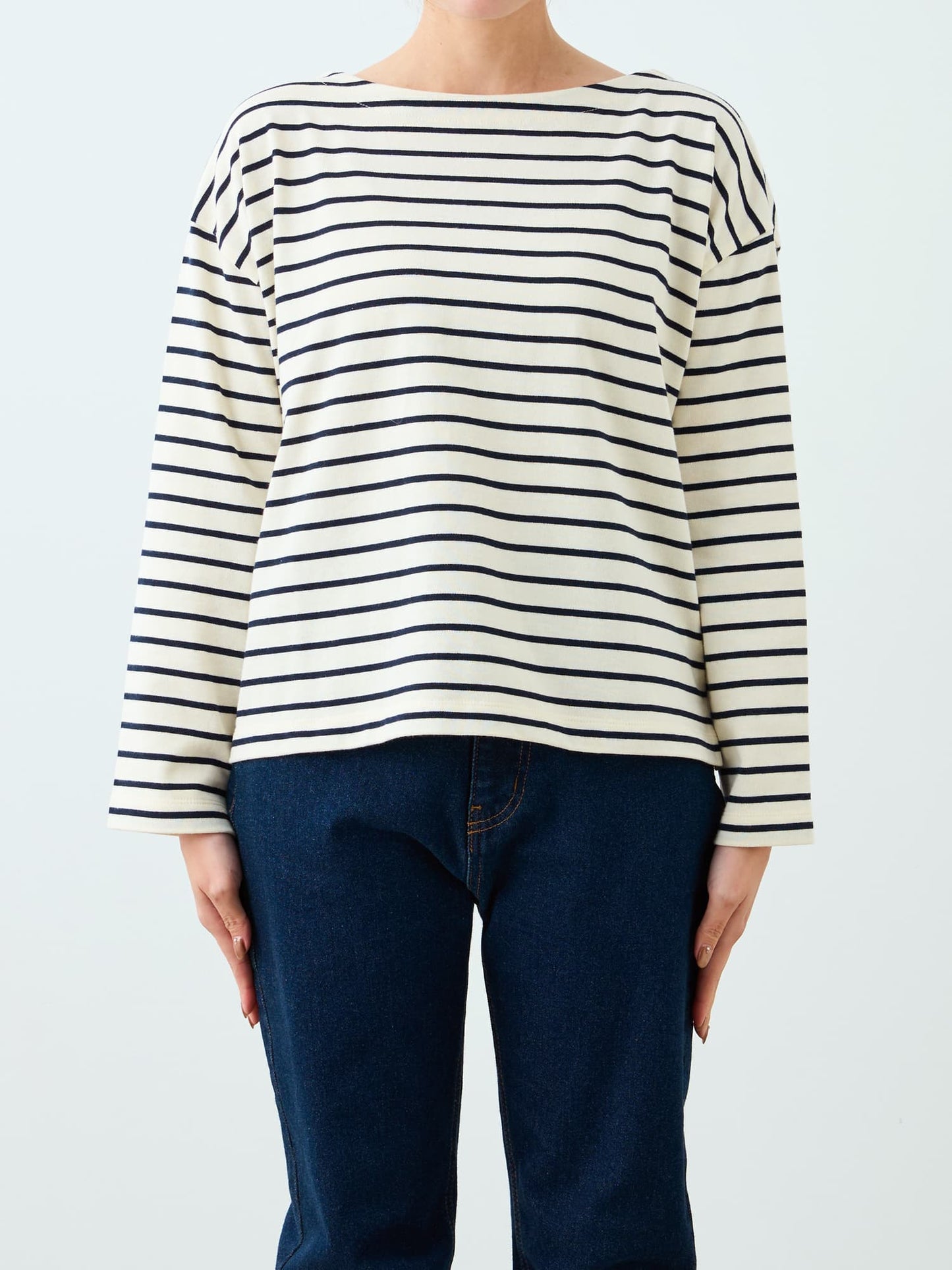 ※こちらが実物のカラーに一番お色味が近くなっております（アイボリー×ネイビー）<br>149cm | B:77 W:60 H:83 股下:68.5 | ワンサイズ着用