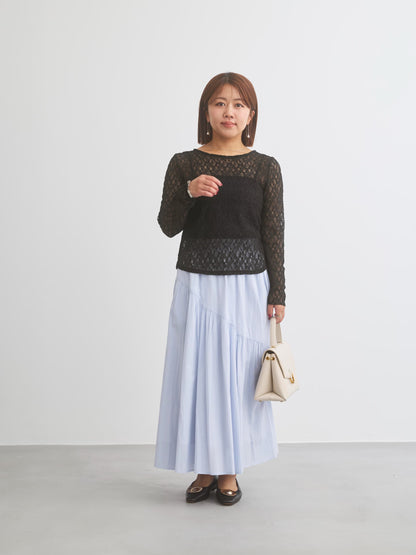 ストレッチレースボートネックトップス　[通常]