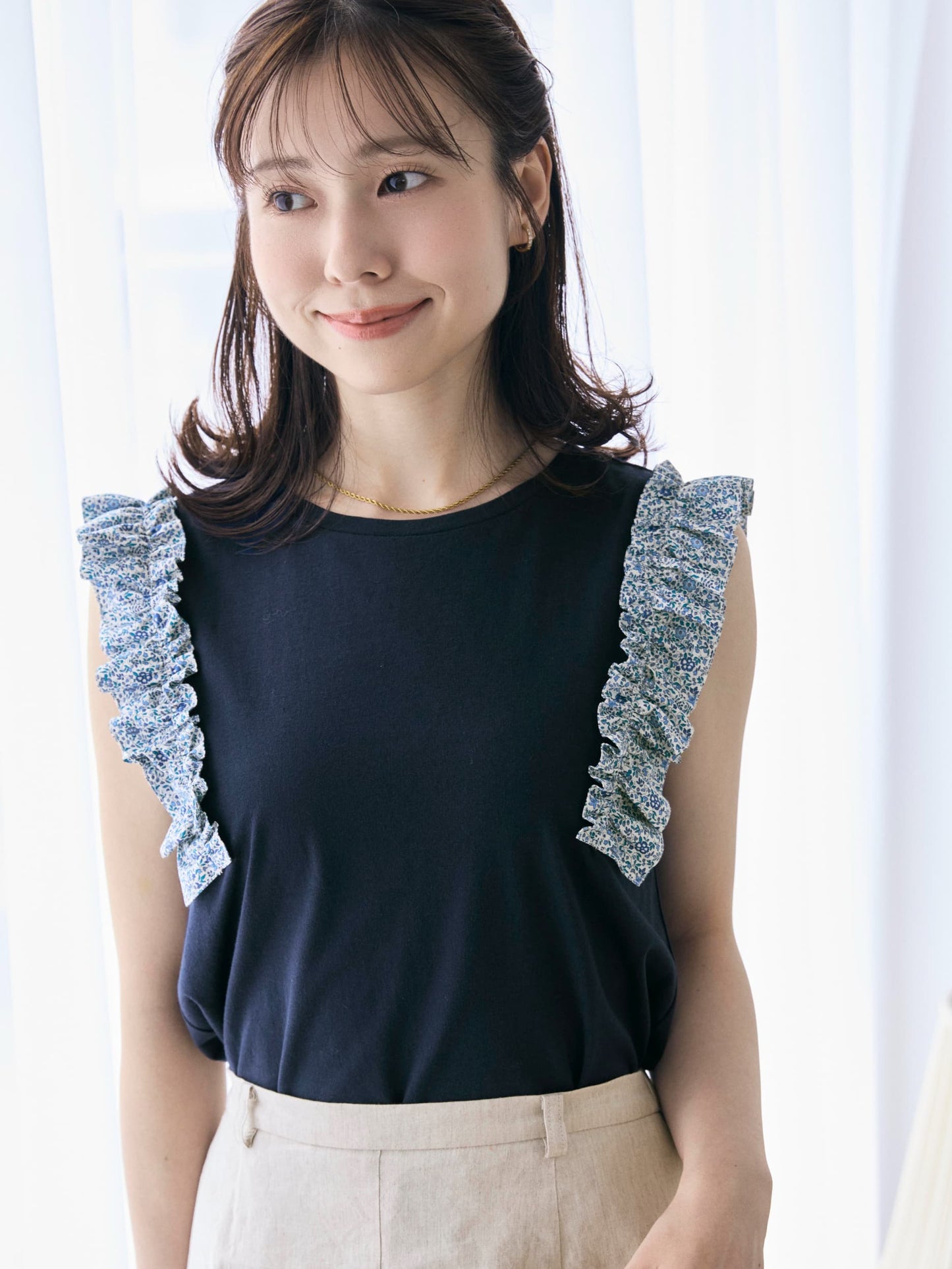 【COHINA MADE WITH LIBERTY FABRIC】フリルスリーブカットソー　[通常]