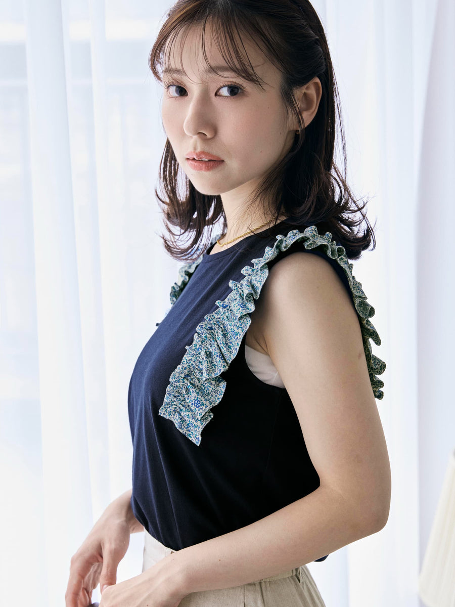 【COHINA MADE WITH LIBERTY FABRIC】フリルスリーブカットソー　[通常]