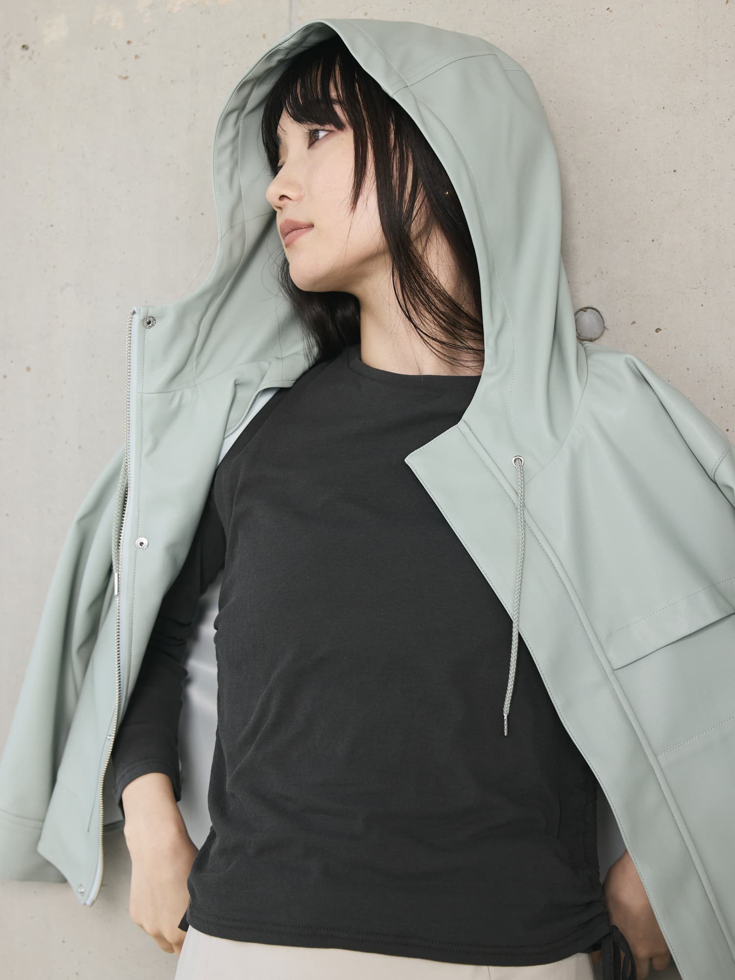 フェイクレザースタンドフーディブルゾン | 小柄・低身長女性向け