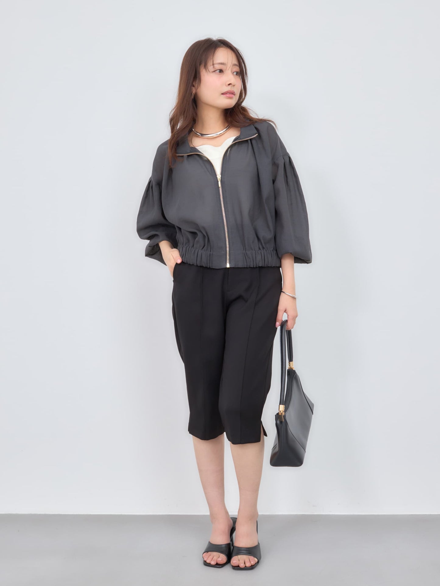 シアーギャザージップブルゾン　[通常]