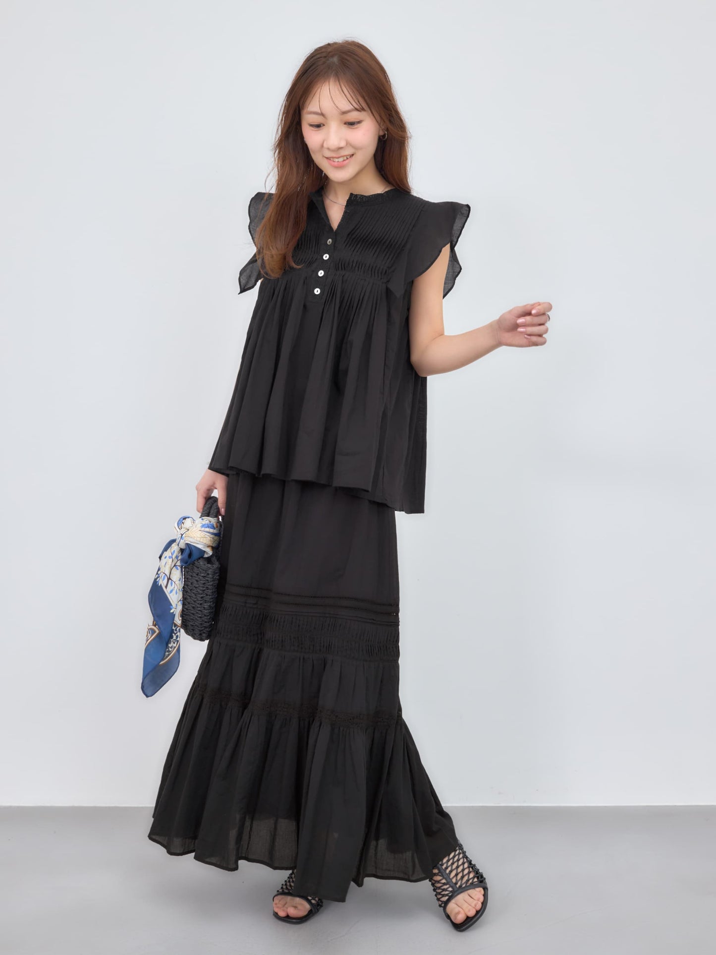 【手洗い可】【Made in India】ピンタックティアードスカート-short & regular　[通常]