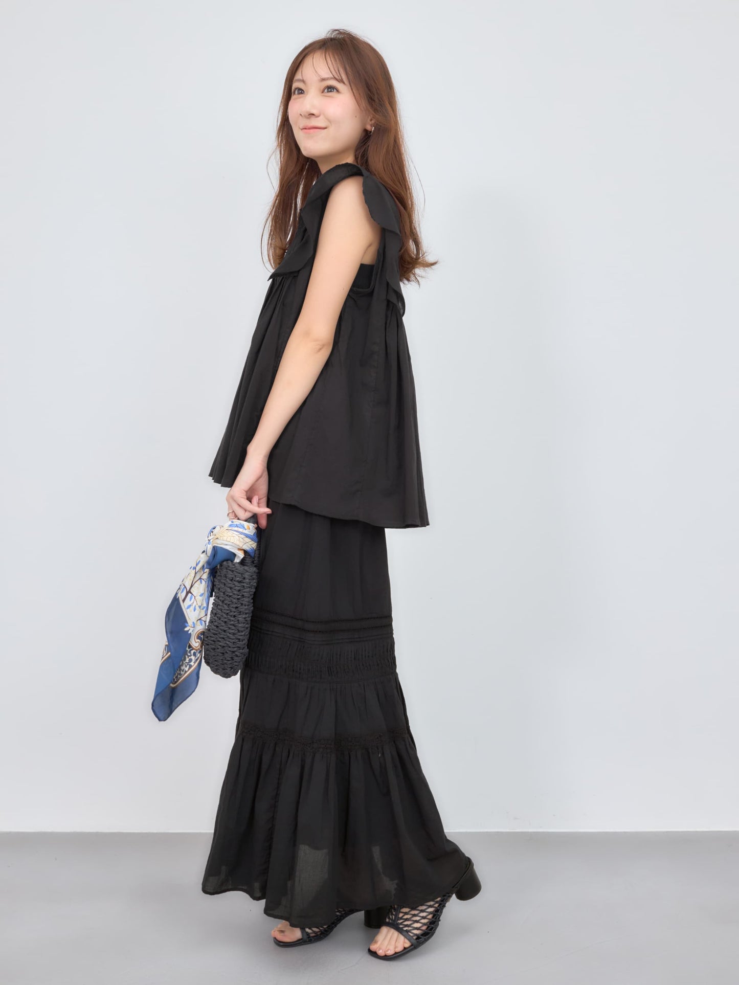 【手洗い可】【Made in India】ピンタックティアードスカート-short & regular　[通常]