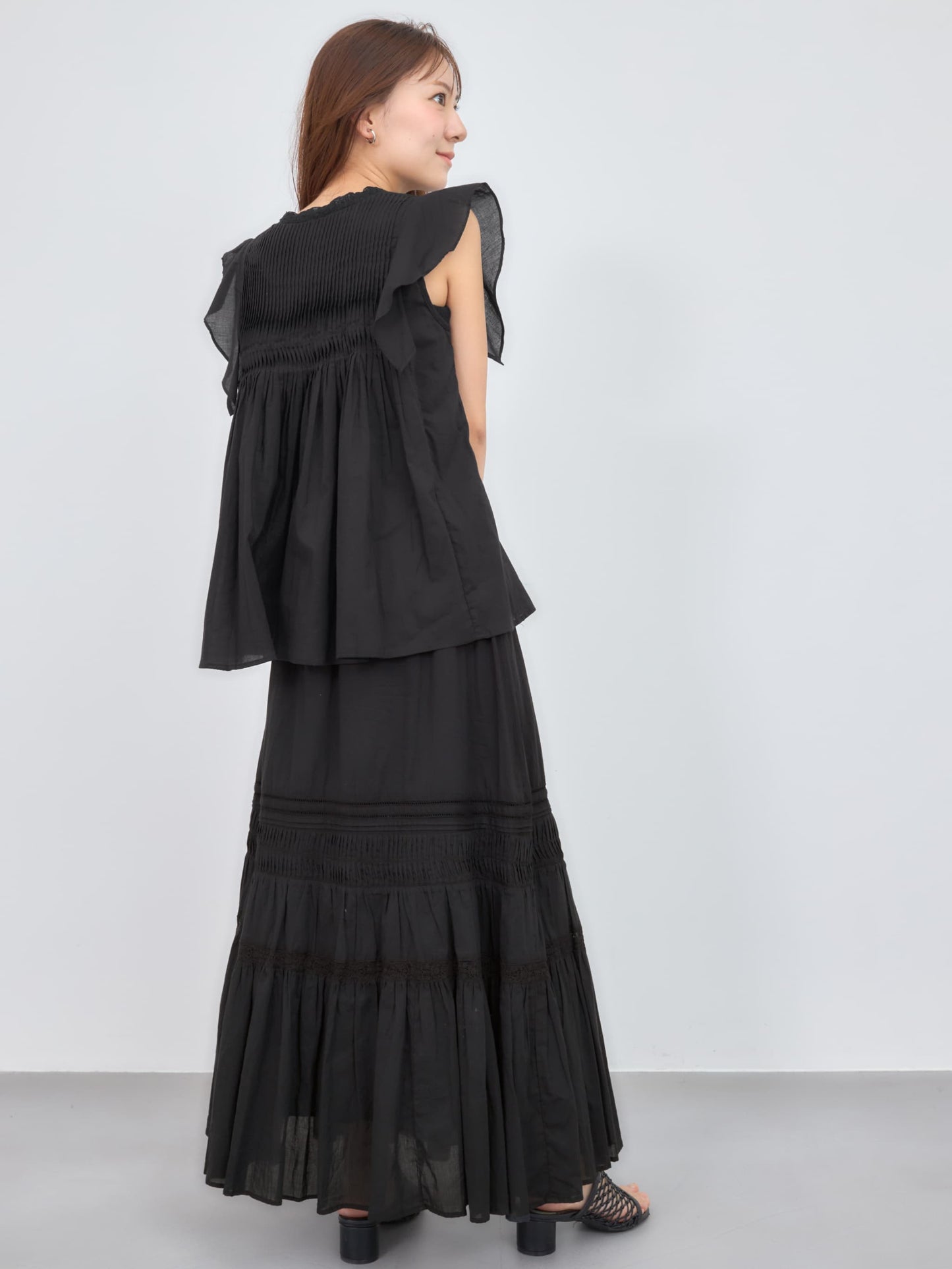 【手洗い可】【Made in India】ピンタックティアードスカート-short & regular　[通常]