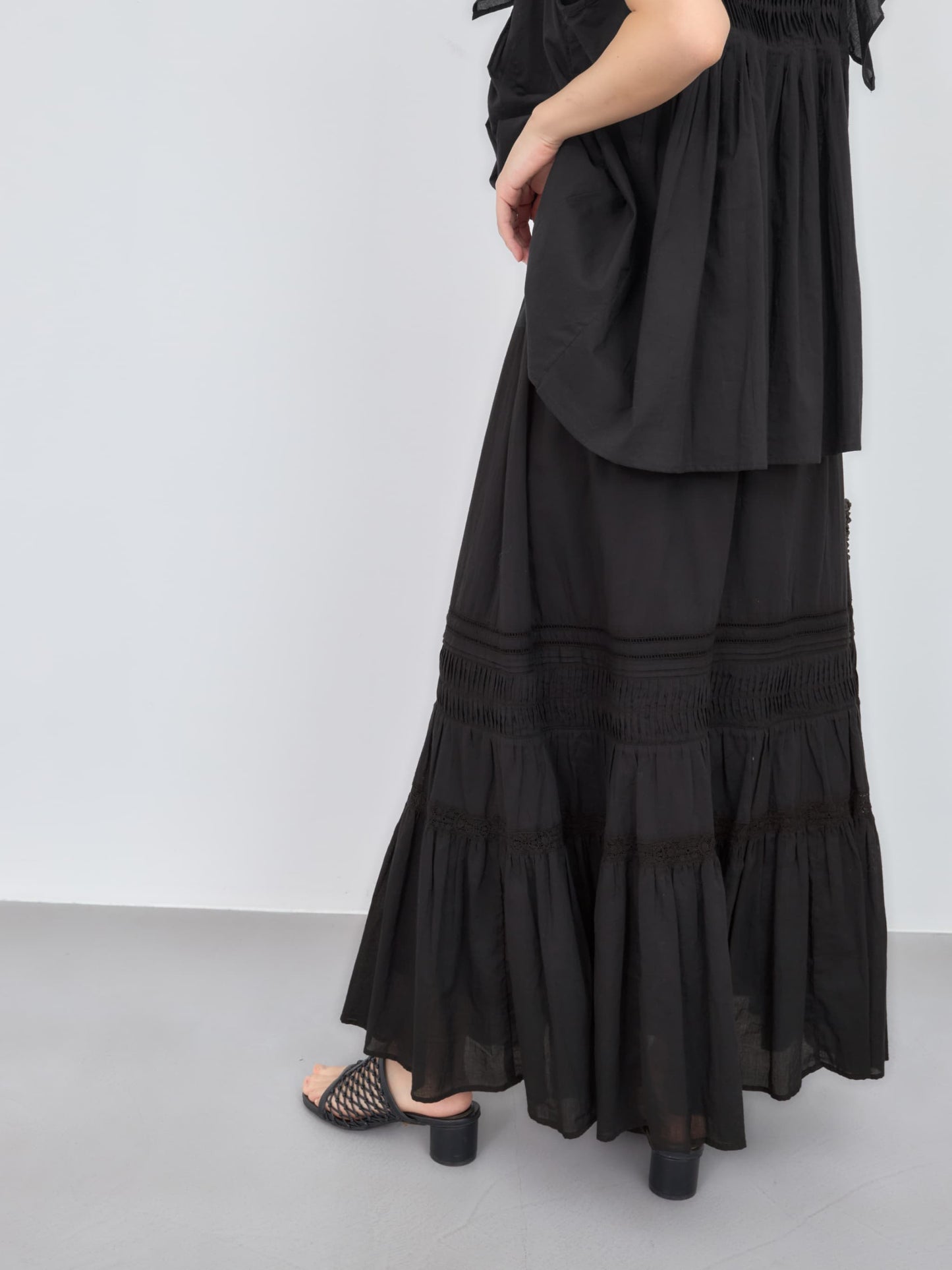 【手洗い可】【Made in India】ピンタックティアードスカート-short & regular　[通常]