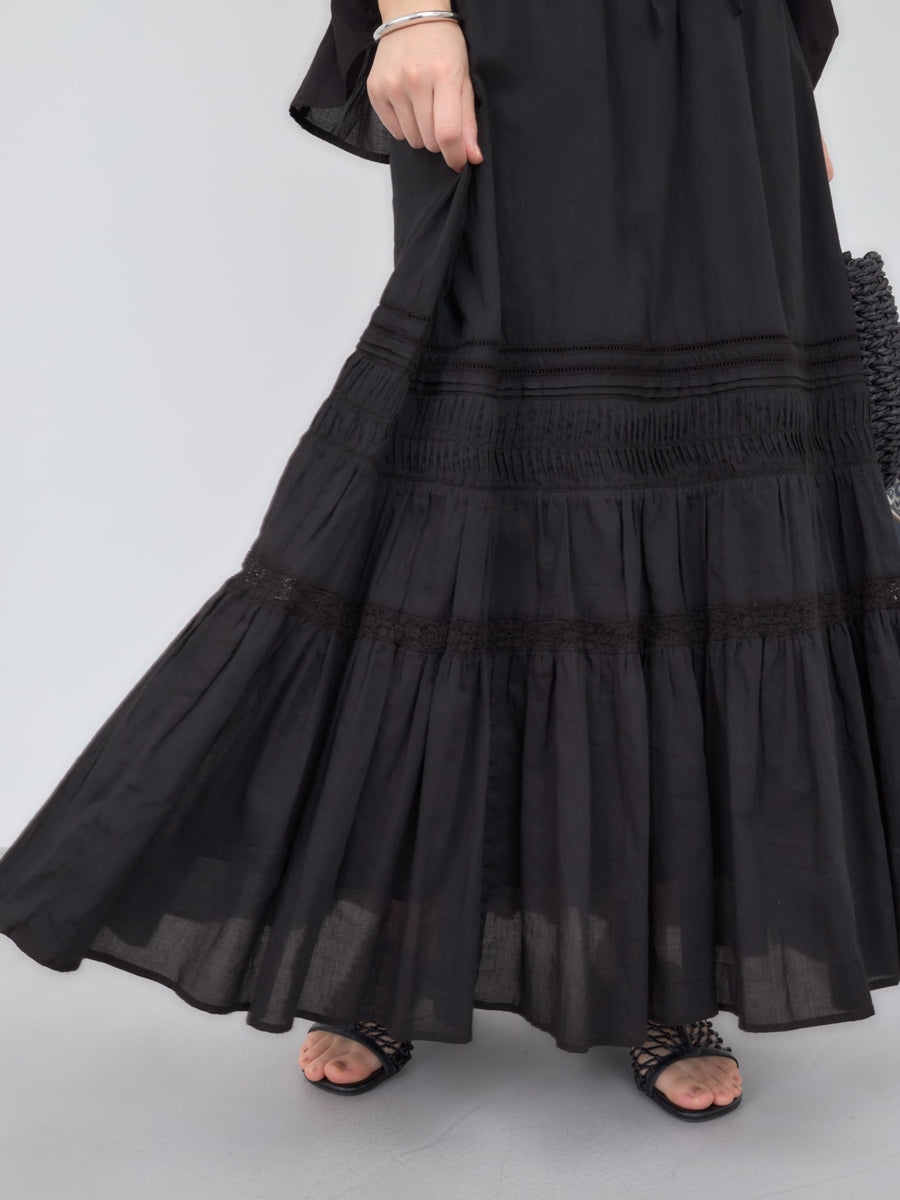 【手洗い可】【Made in India】ピンタックティアードスカート-short & regular　[通常]