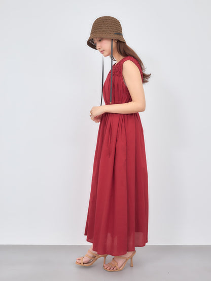 【手洗い可】【Made in India】スモッキングデザインワンピース-short & regular　[通常]