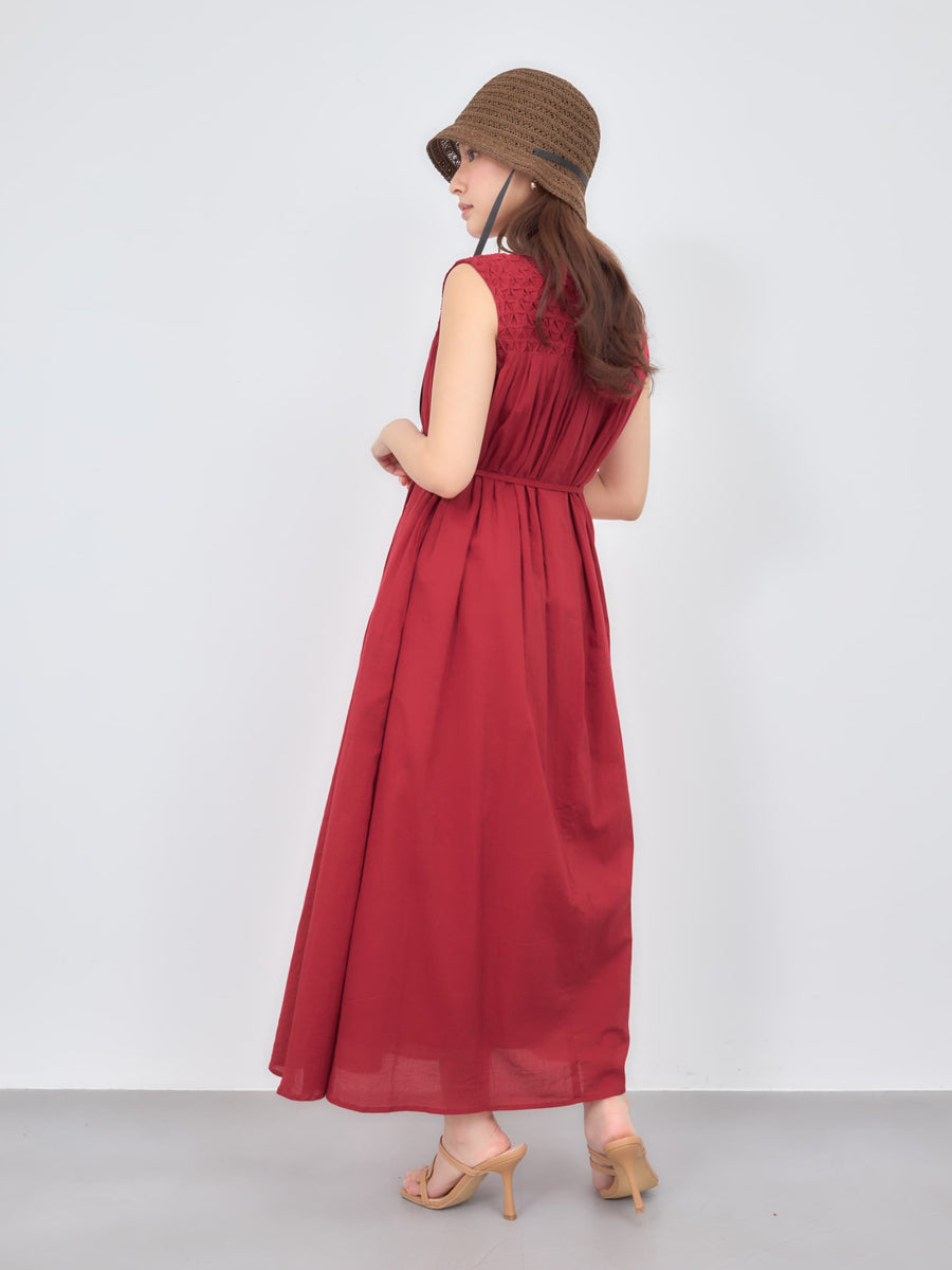 【手洗い可】【Made in India】スモッキングデザインワンピース-short & regular　[通常]