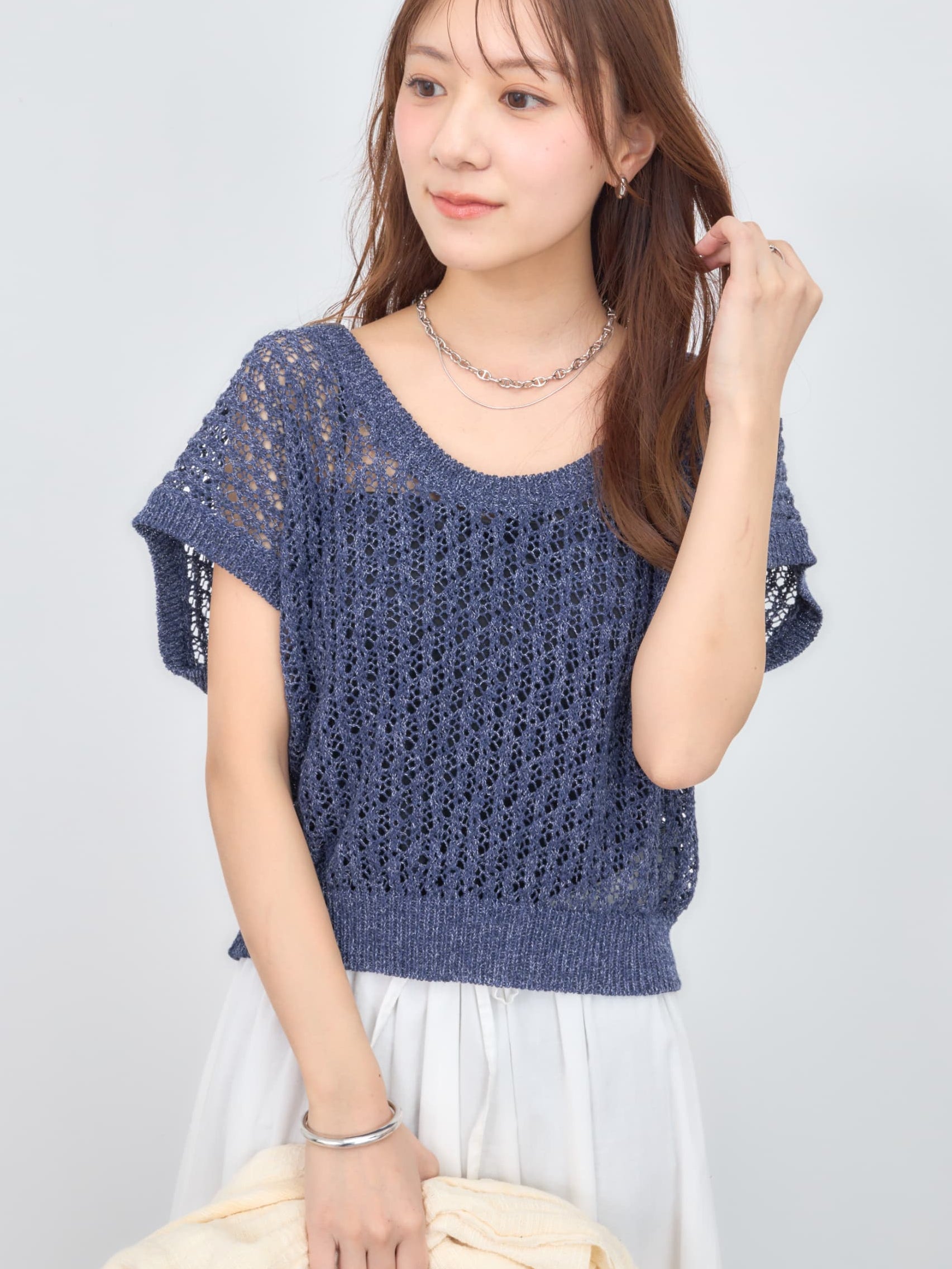 2wayコードヤーンミックス透かしニット | 小柄・低身長女性向け