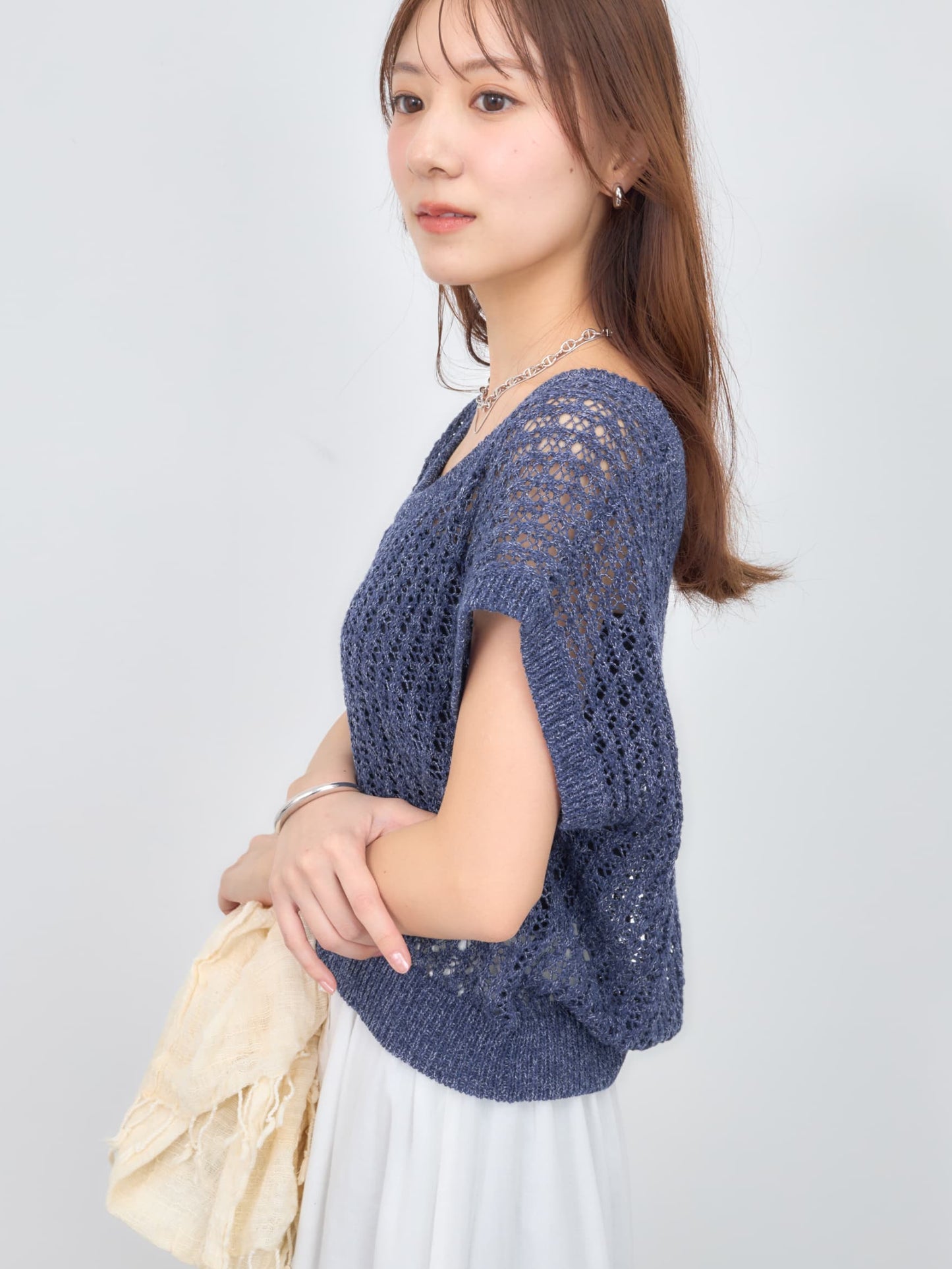 2wayコードヤーンミックス透かしニット　[通常]