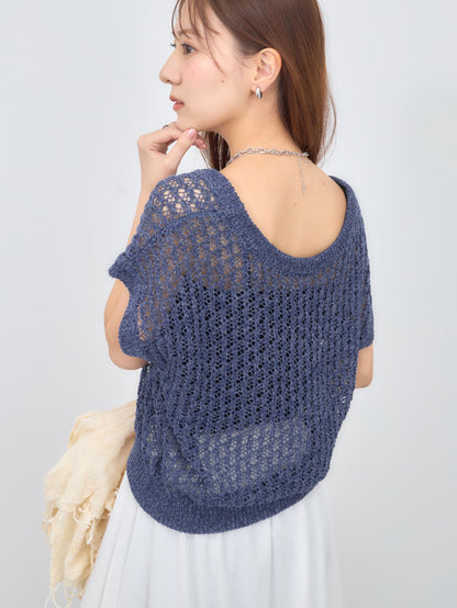 2wayコードヤーンミックス透かしニット　[通常]