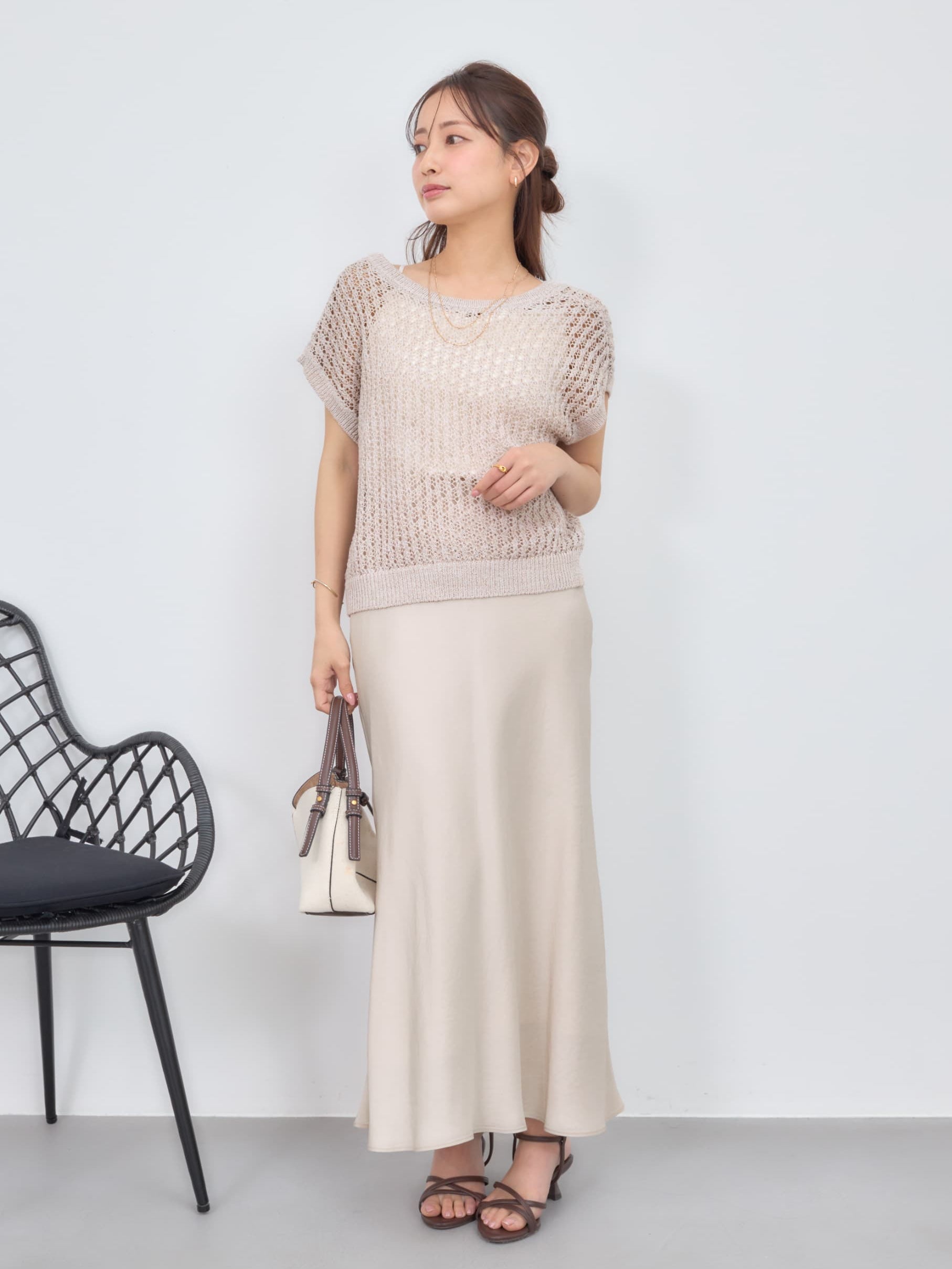 2wayコードヤーンミックス透かしニット | 小柄・低身長女性向け