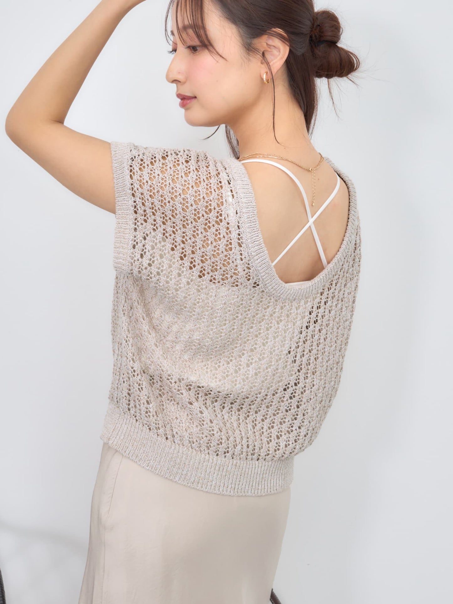 2wayコードヤーンミックス透かしニット　[通常]