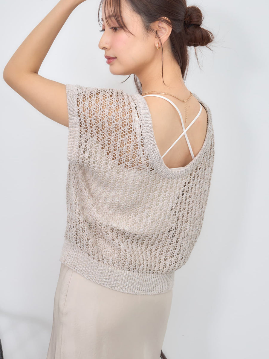 2wayコードヤーンミックス透かしニット　[通常]