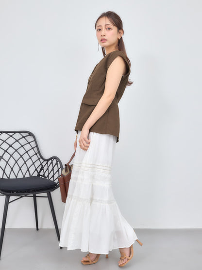 【手洗い可】【Made in India】ピンタックティアードスカート-short & regular　[通常]