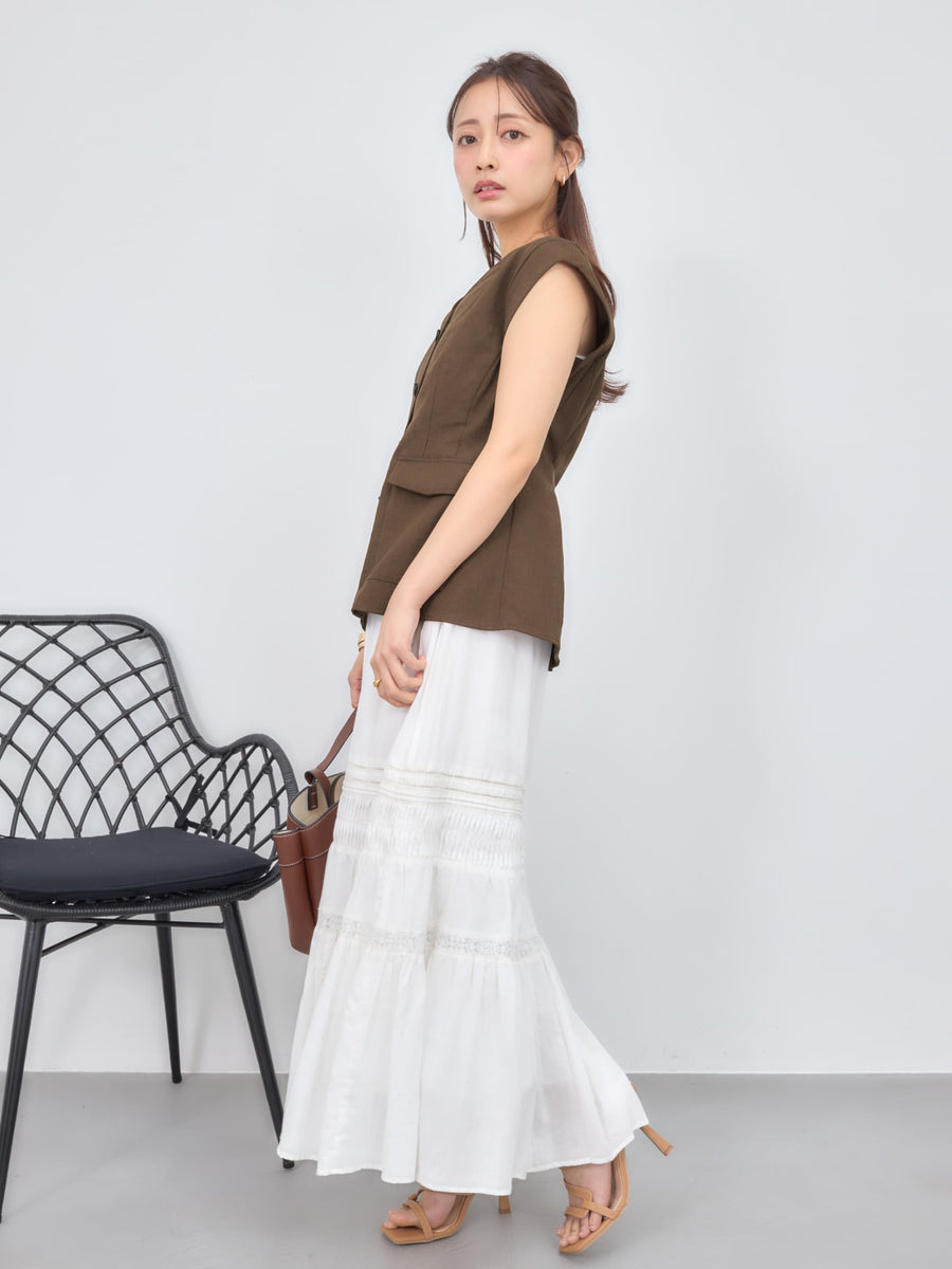 【手洗い可】【Made in India】ピンタックティアードスカート-short & regular　[通常]