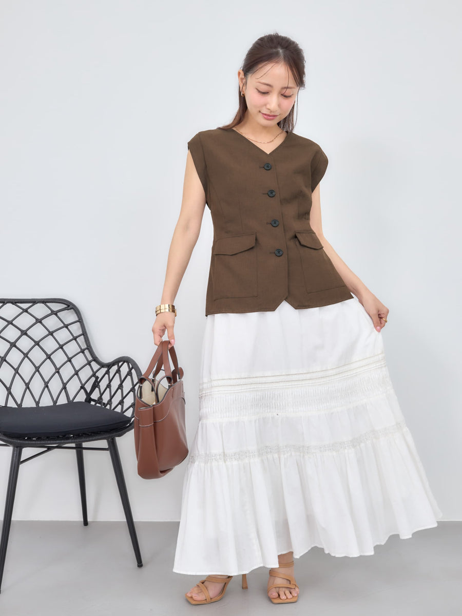 【手洗い可】【Made in India】ピンタックティアードスカート-short & regular　[通常]