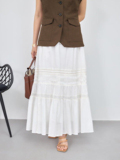 【手洗い可】【Made in India】ピンタックティアードスカート-short & regular　[通常]