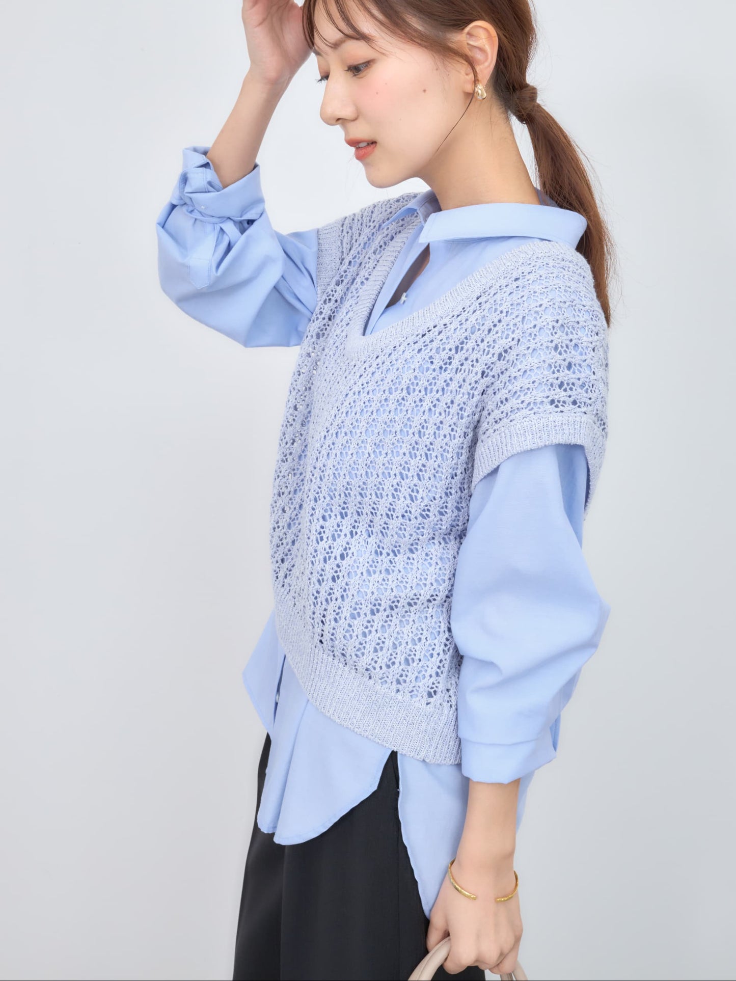 2wayコードヤーンミックス透かしニット　[通常]