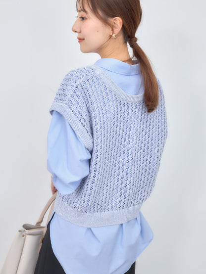 2wayコードヤーンミックス透かしニット　[通常]