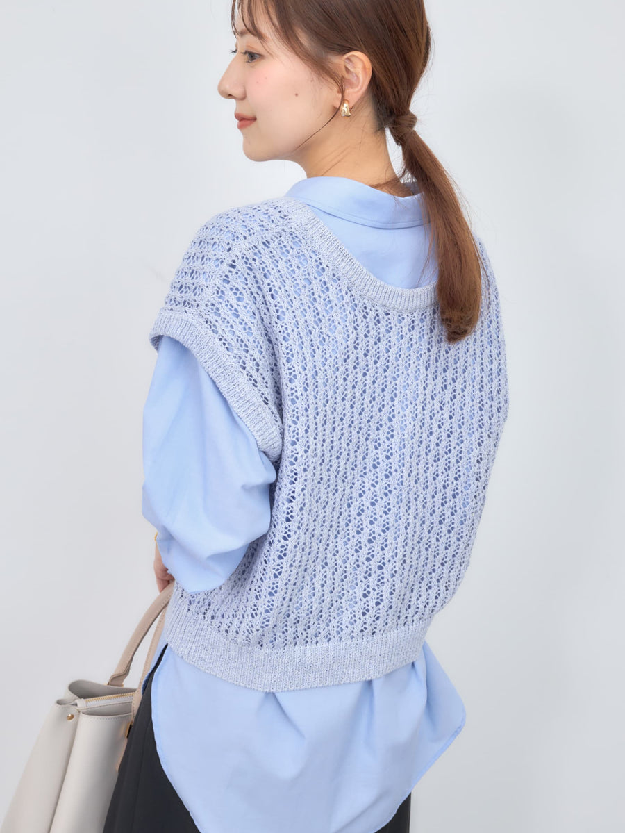 2wayコードヤーンミックス透かしニット　[通常]