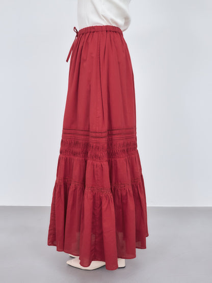 【手洗い可】【Made in India】ピンタックティアードスカート-short & regular　[通常]