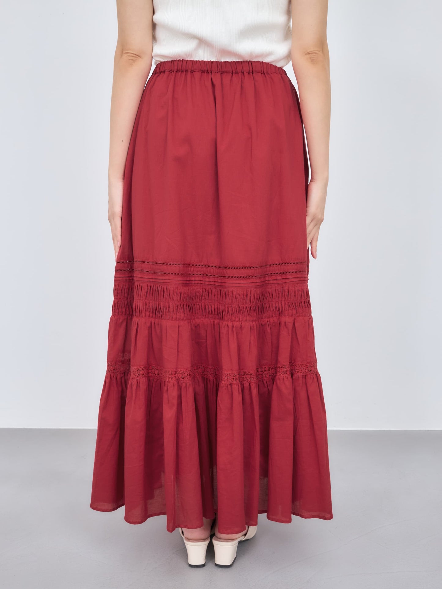 【手洗い可】【Made in India】ピンタックティアードスカート-short & regular　[通常]