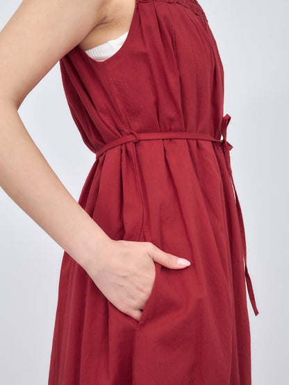 【手洗い可】【Made in India】スモッキングデザインワンピース-short & regular　[通常]