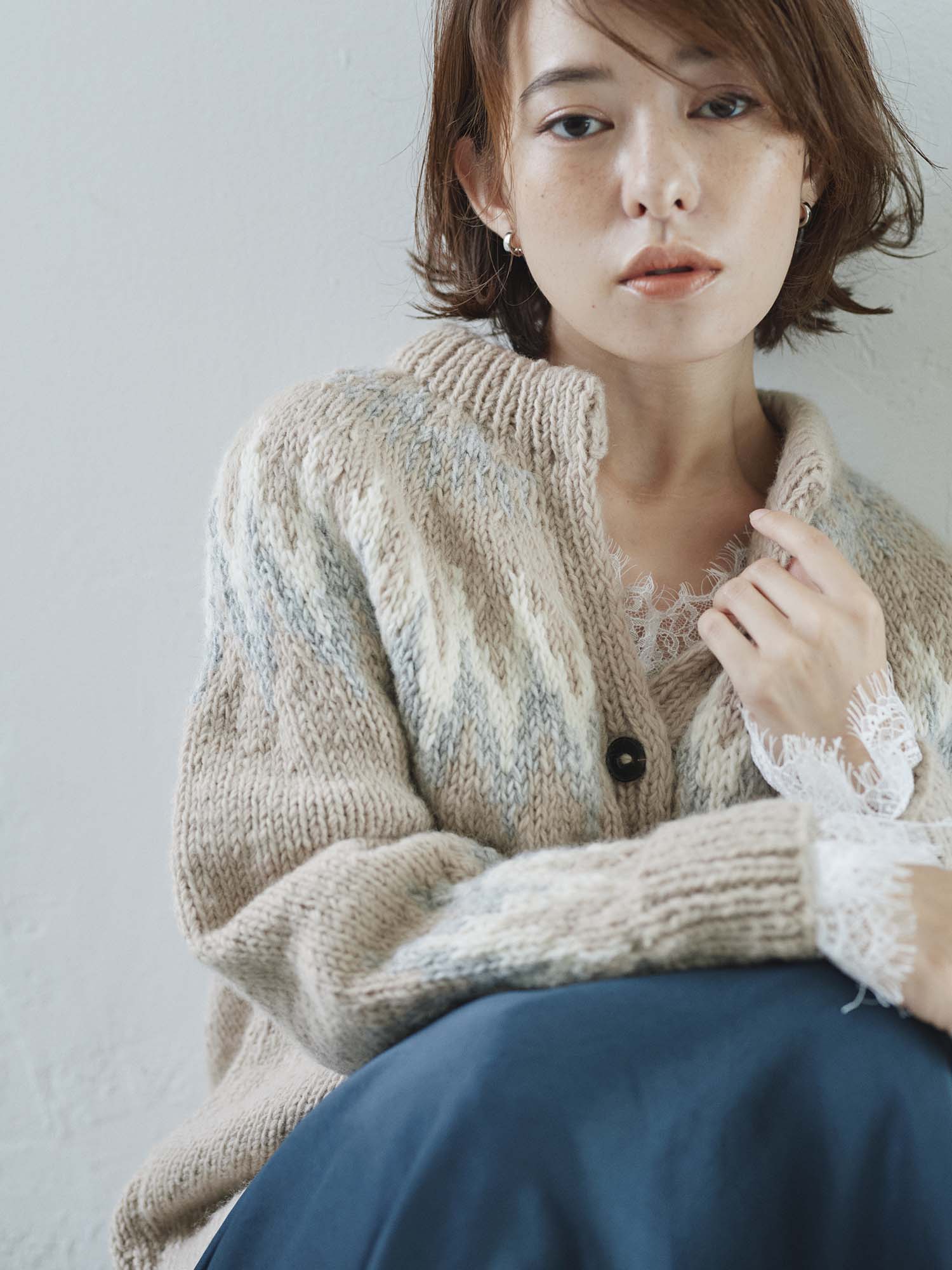 NEPAL HAND KNIT】求心柄カーディガン | 小柄・低身長女性向け