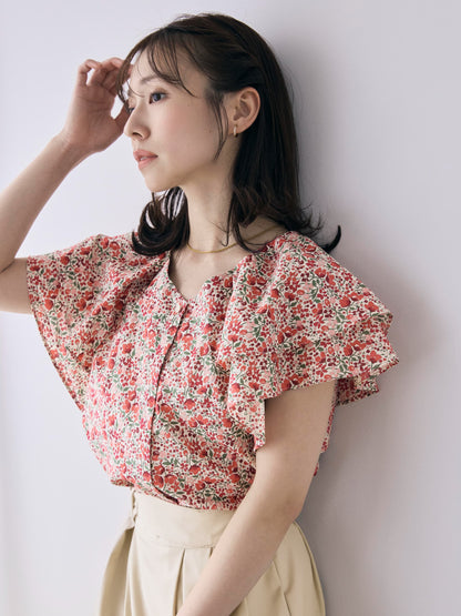 【COHINA MADE WITH LIBERTY FABRIC】ラッフルスリーブブラウス　[通常]